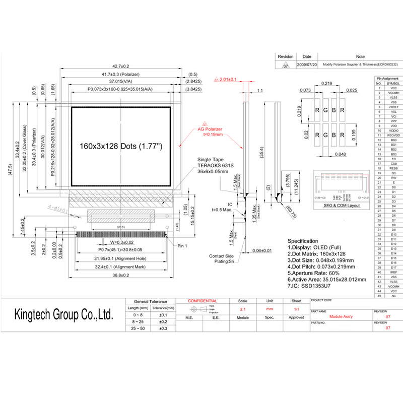 1.8 inch 160*128 PMOLED Display Module